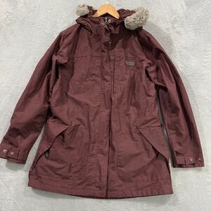 Columbia Interchange Parka Jacket Women XL Maroon Lined Faux Fur Hooded Full Zip